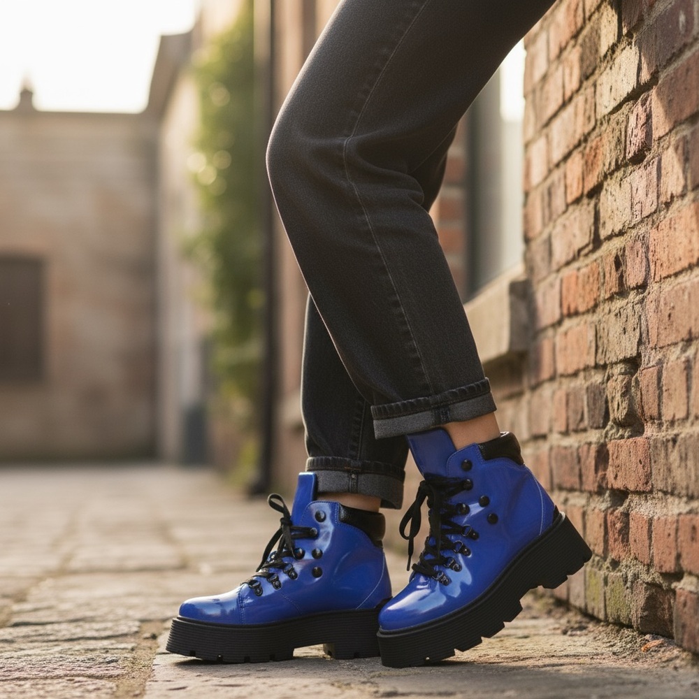 Katy Perry The Jenifer Combat Bootie in Blue   Sz: 7.5